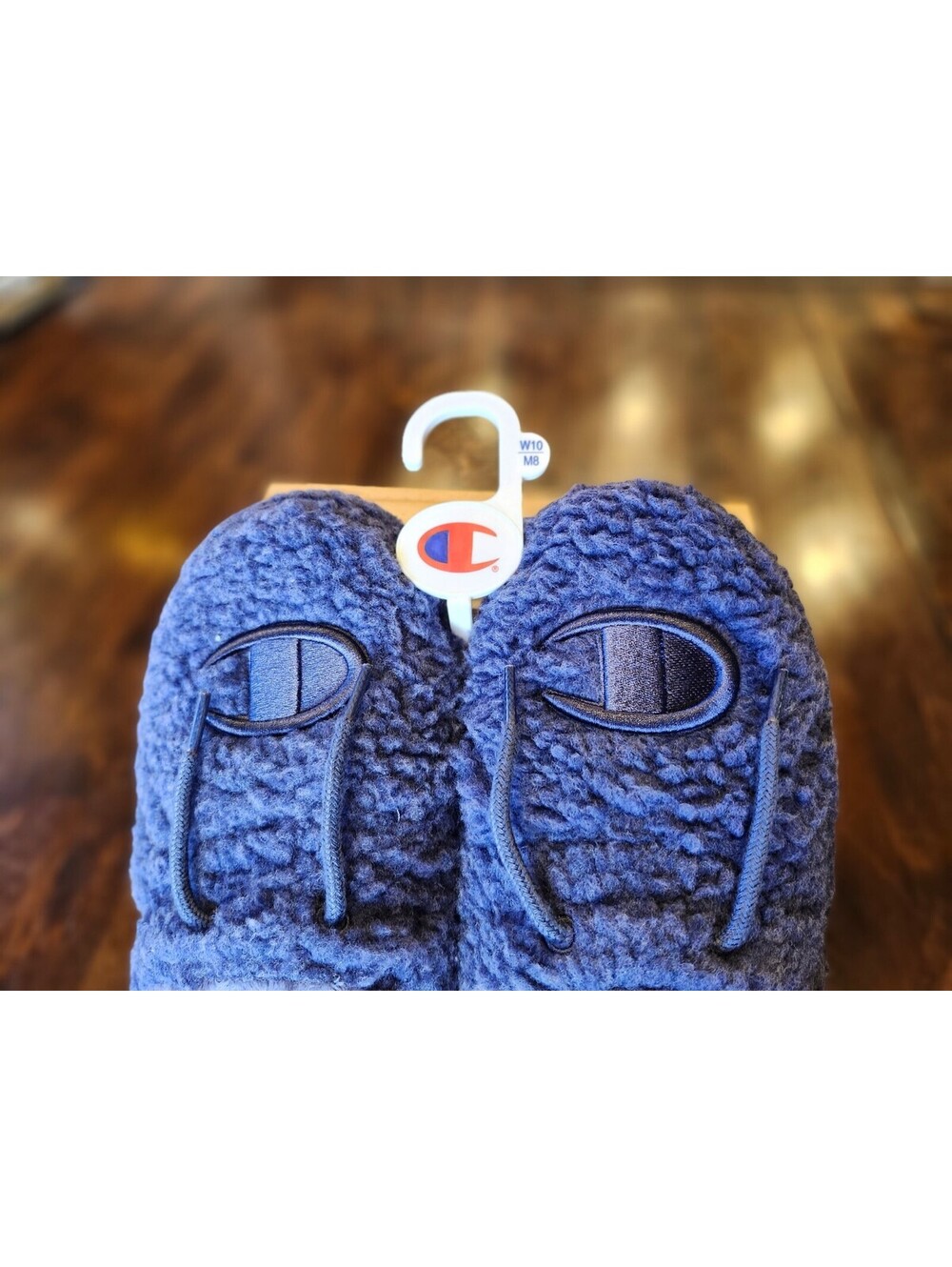 Champion Women's Navy Blue Fuzzy Slip-On Slippers Size W10 M8